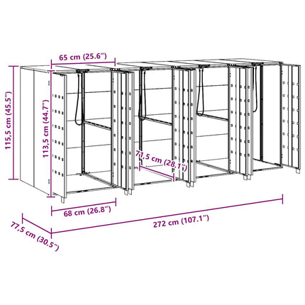 Rangement de poubelle à roulettes pour 3 poubelles Anthracite