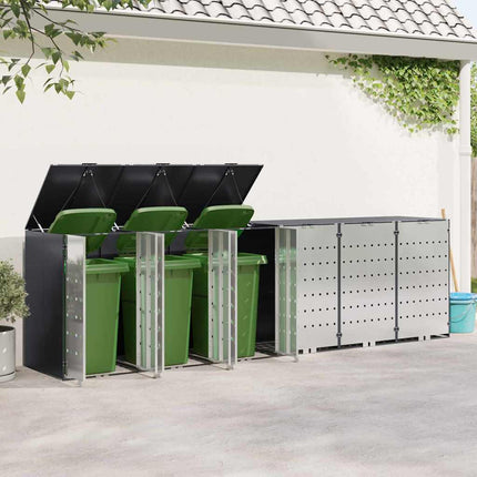 Rangement de poubelle à roulettes pour 3 poubelles Anthracite