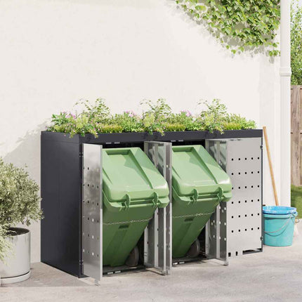 Rangement de poubelle à roulettes pour 3 poubelles Anthracite