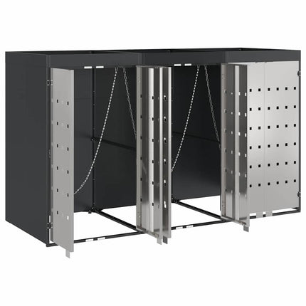 Rangement de poubelle à roulettes pour 3 poubelles Anthracite