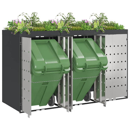 Rangement de poubelle à roulettes pour 3 poubelles Anthracite