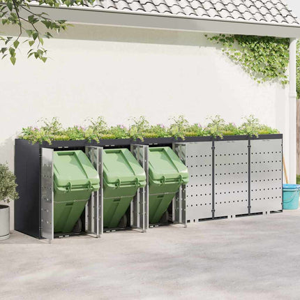 Rangement de poubelle à roulettes pour 3 poubelles Anthracite