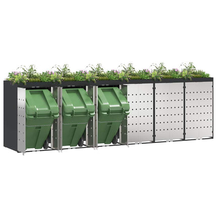 Rangement de poubelle à roulettes pour 3 poubelles Anthracite