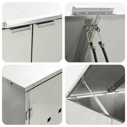 Rangement de poubelle à roulettes pour 3 poubelles Argent