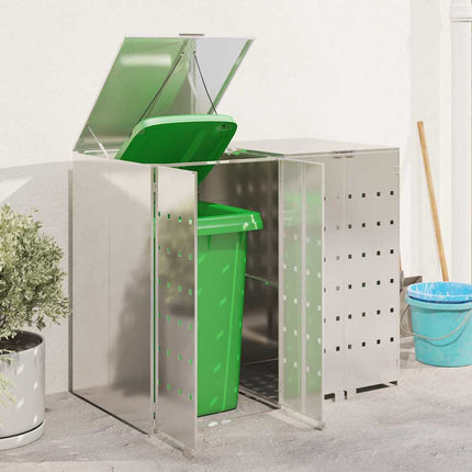 Rangement de poubelle à roulettes pour 3 poubelles Argent