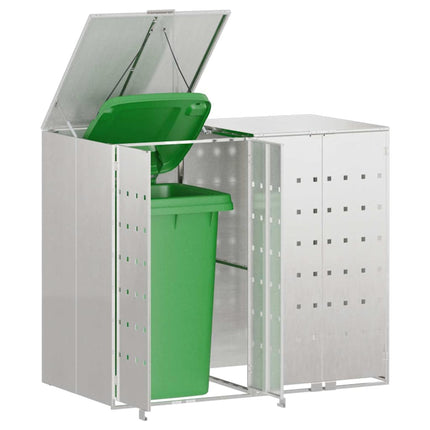 Rangement de poubelle à roulettes pour 3 poubelles Argent