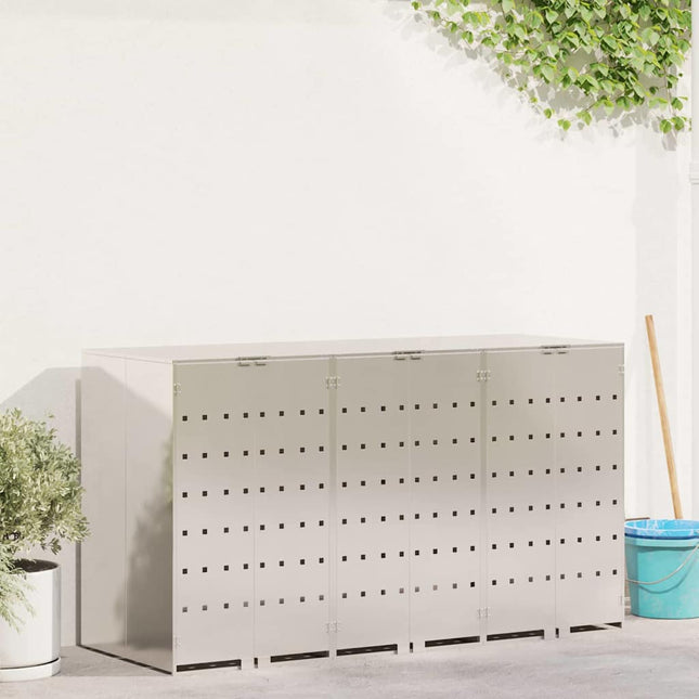 Rangement de poubelle à roulettes pour 3 poubelles Argent