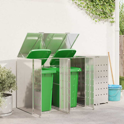 Rangement de poubelle à roulettes pour 3 poubelles Argent