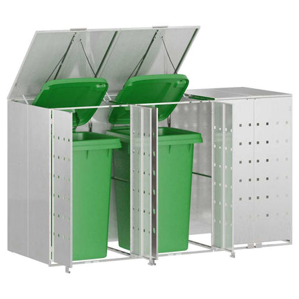 Rangement de poubelle à roulettes pour 3 poubelles Argent