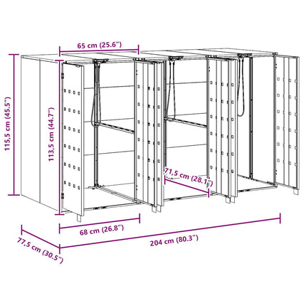 Rangement de poubelle à roulettes pour 3 poubelles Argent