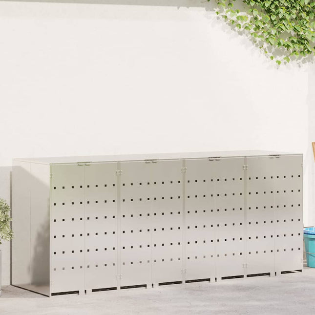 Rangement de poubelle à roulettes pour 3 poubelles Argent