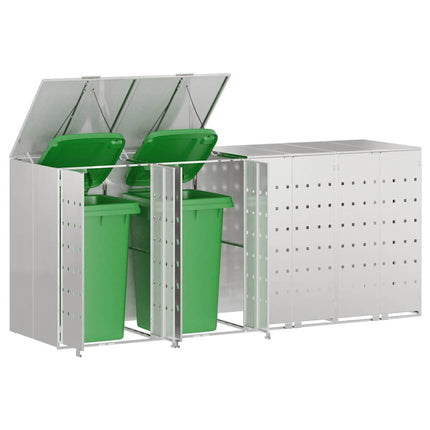 Rangement de poubelle à roulettes pour 3 poubelles Argent