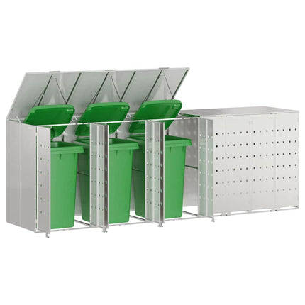 Rangement de poubelle à roulettes pour 3 poubelles Argent