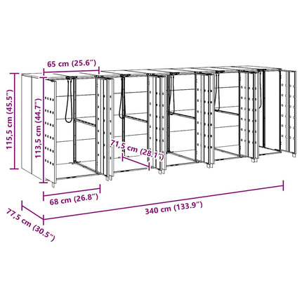 Rangement de poubelle à roulettes pour 3 poubelles Argent