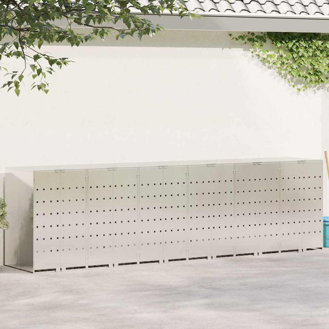 Rangement de poubelle à roulettes pour 3 poubelles Argent