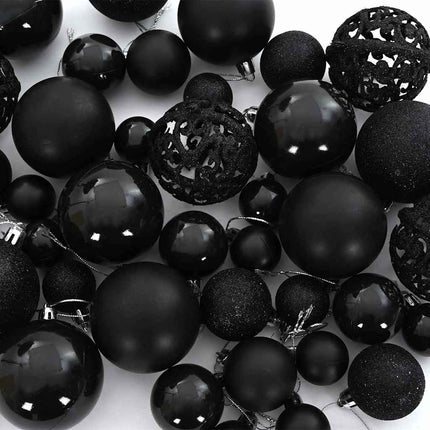 Ensemble de Boules de Noël avec 150 LED 61 pcs Noir Plastique