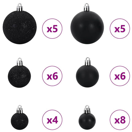 Ensemble de Boules de Noël avec 150 LED 61 pcs Noir Plastique