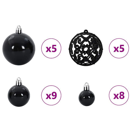 Ensemble de Boules de Noël avec 150 LED 61 pcs Noir Plastique