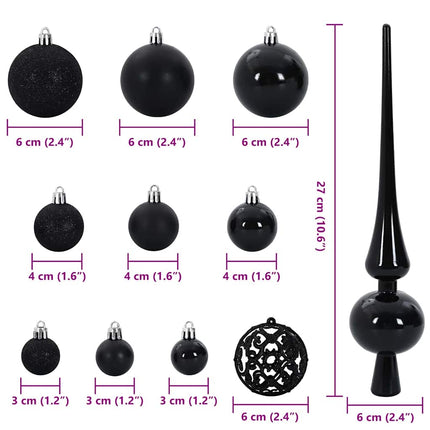 Ensemble de Boules de Noël avec 150 LED 61 pcs Noir Plastique