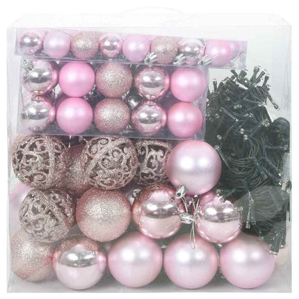 Ensemble de Boules de Noël avec 300 LED 120 pcs Rose Plastique