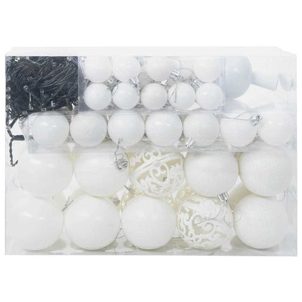 Ensemble de Boules de Noël avec 150 LED 61 pcs Blanc Plastique