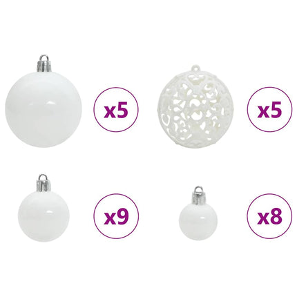 Ensemble de Boules de Noël avec 150 LED 61 pcs Blanc Plastique