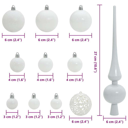 Ensemble de Boules de Noël avec 150 LED 61 pcs Blanc Plastique