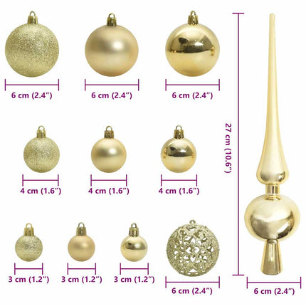 Ensemble de Boules de Noël avec 150 LED 61 pcs Doré Plastique