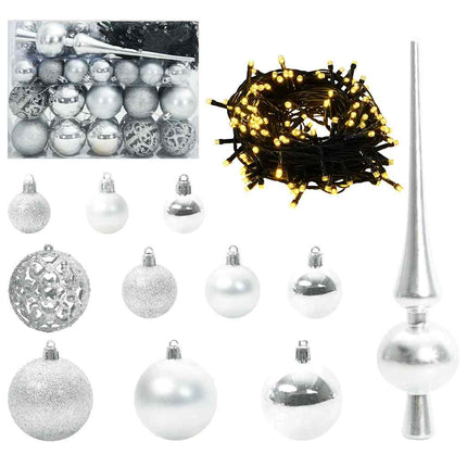 Ensemble de Boules de Noël avec 150 LED 61 pcs Argent Plastique