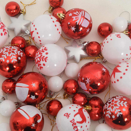 Ensemble de Boules de Noël 40 pcs Rouge et Blanc Plastique