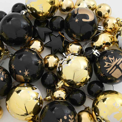 Ensemble de Boules de Noël 40 pcs Noir et or Plastique