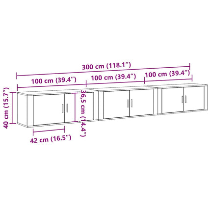 Ensemble de meuble TV mural Montage mural 3 pcs Bois Ancien