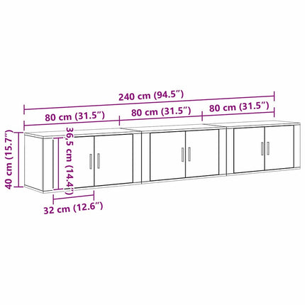 Ensemble de meuble TV mural 3 pcs Chêne noir 80 x 34,5 x 40 cm