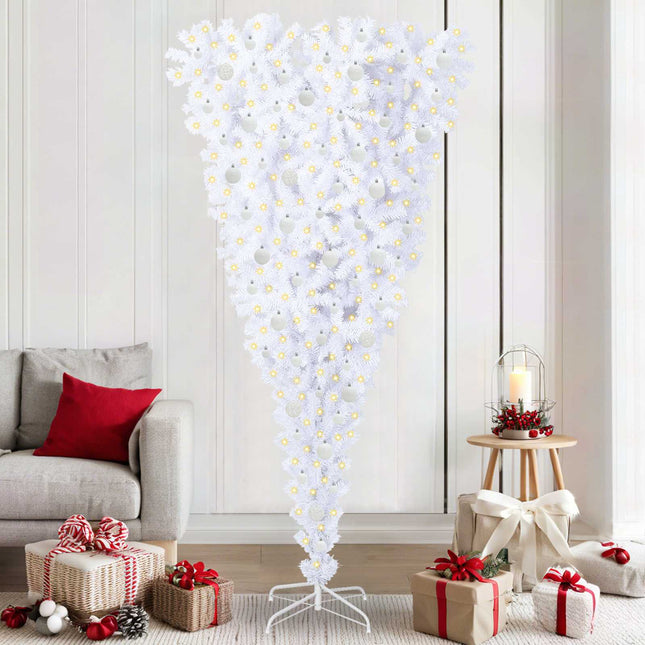 Sapin de Noël artificiel avec 300 LED Blanc 210 cm PVC et Acier
